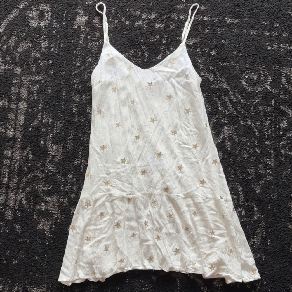 White Mini Dress with Gold Stars